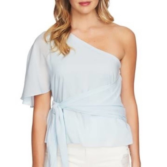 1. State Tops - 1. State New with tags Side Tie Off Shoulder shoulder Blouse sz Small Baby Blue